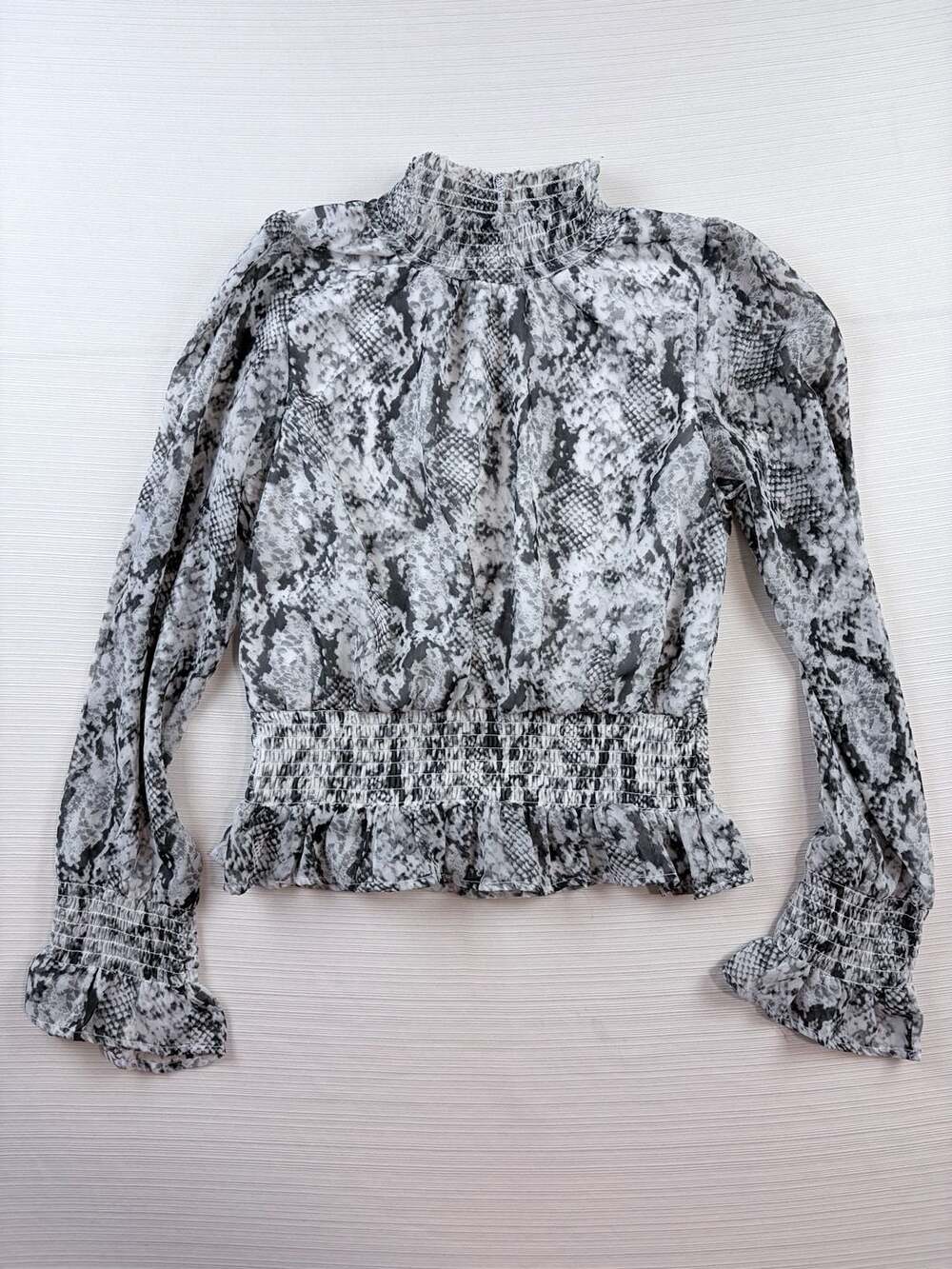Japna Snake Print Peplum Blouse Mock Neck Long Sleeve